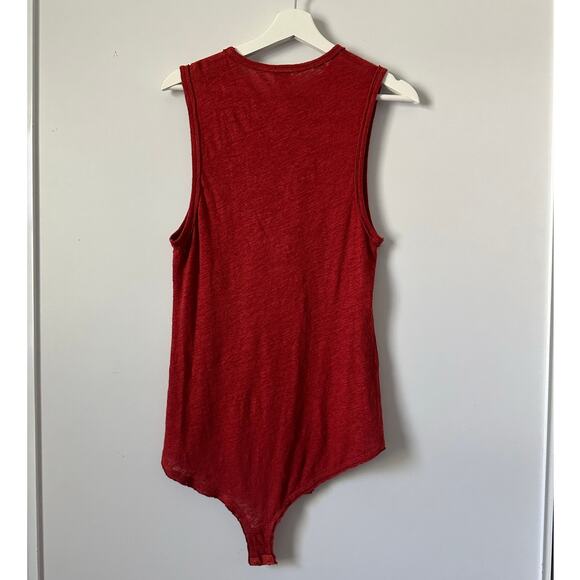 Free People All The Time Linen Blend Bodysuit Red Orange size Small - Picture 7 of 11